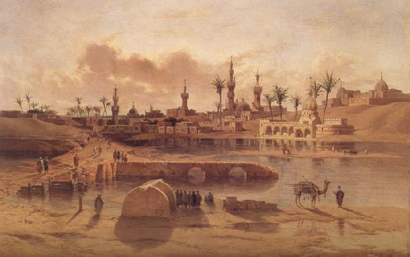Adrien Dauzats View of Damanhur during the Flooding of the Nile oil painting picture